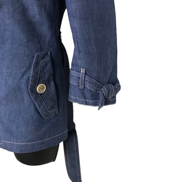 COACH Cotton Linen Blend Denim Like Trench Coat Button Up Size S - Picture 5 of 9